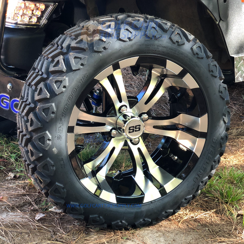 15" VAMPIRE Machined/ Black Wheels and 23x10-15" DOT All Terrain Tires Combo - Set of 4