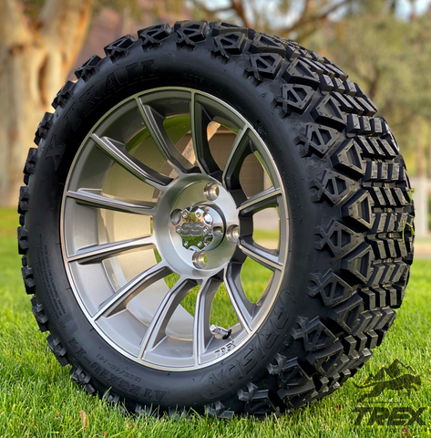 14" TITAN Gunmetal/ Machined Aluminum Wheels and 23x10-14 DOT All Terrain Tires Combo