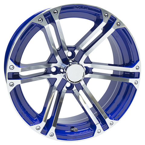 15" TERMINATOR BLUE/Machined Aluminum Golf Cart Wheels - Set of 4