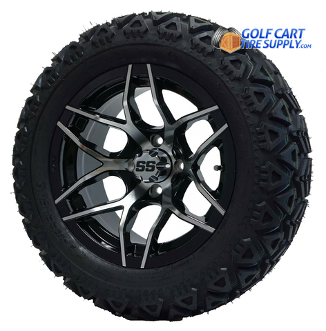 14" RALLY Machined / Black Aluminum Wheels and 23x10-14" DOT All Terrain Tires Combo