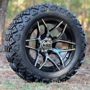 14" RALLY Machined / Black Aluminum Wheels and 23x10-14" DOT All Terrain Tires Combo