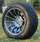 12 inch Titan Gunmetal Machined Golf Cart Wheel mounted on 215/40-12 DOT Low Profile Tires