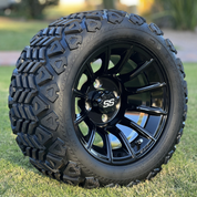 12" TITAN Black Aluminum Wheels and 20x10-12 DOT All Terrain Tires