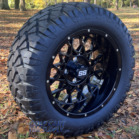 14" VENOM Gloss Black Wheels and 23x10.50-14 STINGER DOT All Terrain Tires Combo - Set of 4