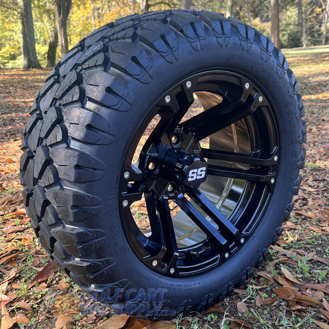 14" TERMINATOR Gloss Black Wheels and 23x10.50-14 STINGER DOT All Terrain Tires Combo - Set of 4