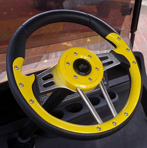 Club Car Onward / Tempo 13" Aviator4 Yellow Grip Golf Cart Steering Wheel w/ Black Spokes (Fits all Years)