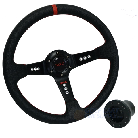 Yamaha 13" SGC SPORT Black / Red Stitched Golf Cart Steering Wheel (Fits all Years)