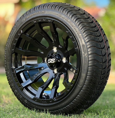 14" MAVERICK Gloss Black Wheels and 205/30-14 Low Profile DOT Tires Combo