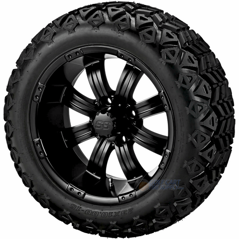 15" TEMPEST Gloss Black Wheels and 23x10-15" DOT All Terrain Tires Combo - Set of 4