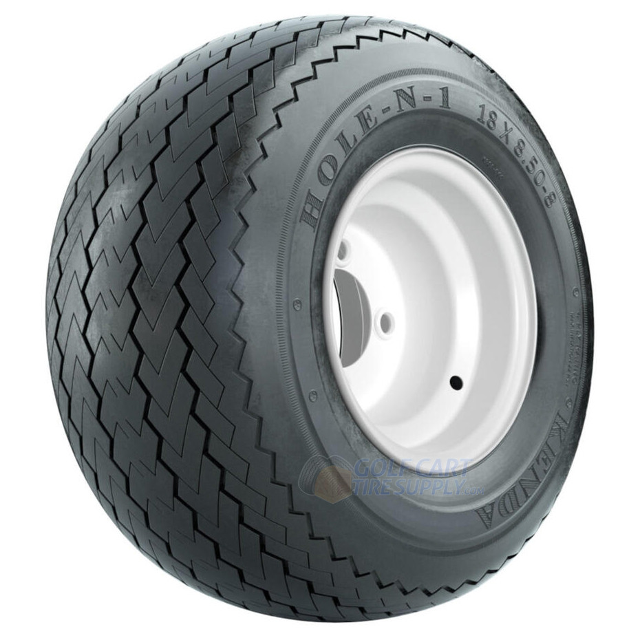Kenda HoleN1 18x8.58" Golf Cart Tires and 8" White Steel Golf Cart