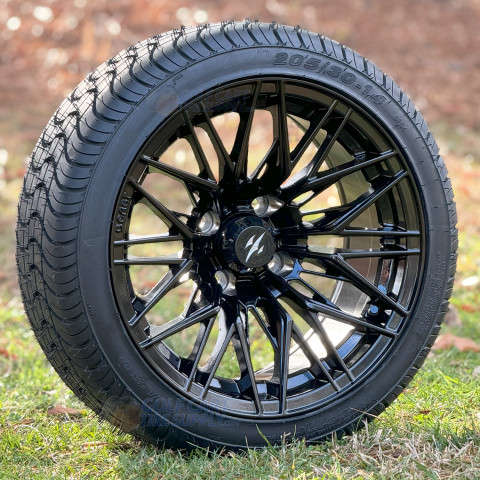 14" HORNET Black Aluminum Wheels and 205/30-14 DOT Low Profile Tires Combo - Set of 4