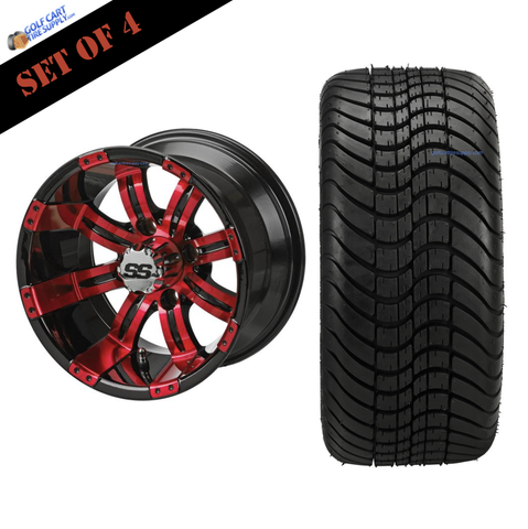 12" TEMPEST Machined/ Anodized Wheels and 215/35-12 Low Profile DOT Tires Combo - RED