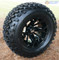 12" BLACKJACK Gloss Black Aluminum wheels and 23" All terrain tires combo