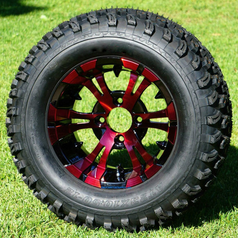 12" VAMPIRE Red / Black Wheels and 23" All Terrain Tires Combo