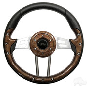 EZGO 13" Aviator-4 Wood Grain Steering Wheel w/ Aluminum Spokes