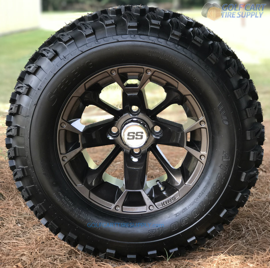 12 Blackjack Bronze Golf Cart Wheels And 23 All Terrain Golf Cart Tires Combo Golf Cart Tire Supply