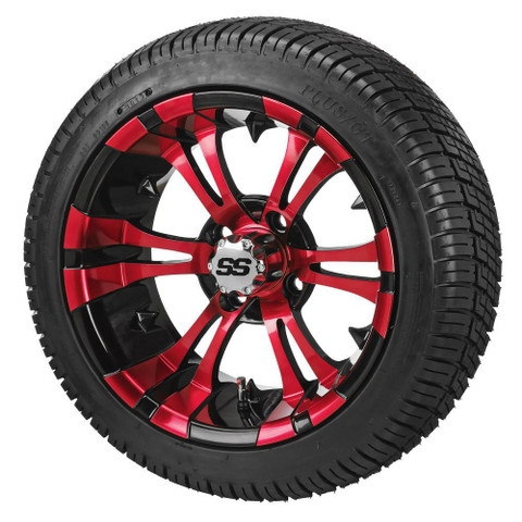 12" VAMPIRE Red/Black Aluminum Wheels and Low Profile Tires Combo