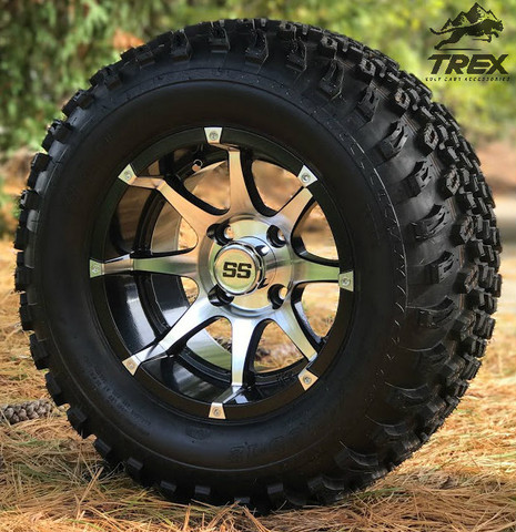 12" TREX BANSHEE Machined/ Black Aluminum wheels and 23" All terrain tires combo