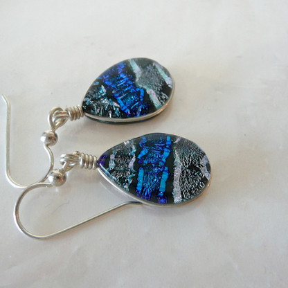 Ice Blue Dichroic & fused glass earrings - handmade in the usa