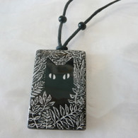 VIRGINIA MISKA CERAMIC JEWELRY Black Cat in Leaves Necklace