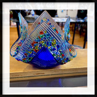 GLASS IMAGES Confetti COBALT BLUE Glass Votive with Tea Light Candle
