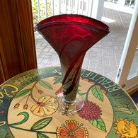 ART OF FIRE GLASS Red Luster Fan Vase 