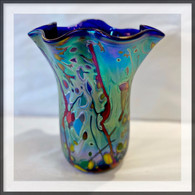 RICK HUNTER ART GLASS Medium Cobalt Fluted Vase