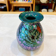 RICK HUNTER ART GLASS Green Multi-Colored Swirl Vase