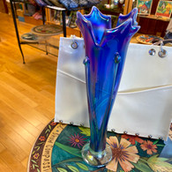 Iridescent Art Glass Blue with Purple Vase 