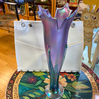 Iridescent Art Glass Lavender with Lime Vase