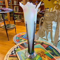 Iridescent Art Glass White with Rainbow Lime Vase