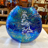 VINES ART GLASS Flat Vase Cobalt Swirt