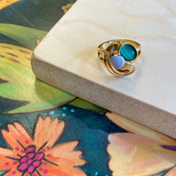 CHRISTOPHE POLY HANDMADE  Teal Oval Gold Cat's Eye RING