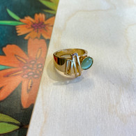 CHRISTOPHE POLY HANDMADE Soft Green Oval Cat's Eye  RING in Gold