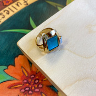 CHRISTOPHE POLY HANDMADE Square Teal Cat's Eye RING in Gold