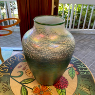 Tom Stoenner Art Glass Luster Vase Aqua