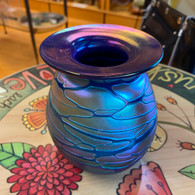RICK HUNTER ART GLASS Blue Rainbow Vase
