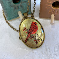 DREAMBIRD ART Cardinal R Gold Leaf Pendant