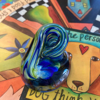 MICHAEL HUDSON ART GLASS  Pen Holder  Lime Blue Rainbow