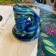 MICHAEL HUDSON ART GLASS  Pen Holder  Lime Blue Rainbow