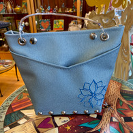 RENEE VEGAN BAG Pebble Blue -Lotus Embroidery Traveler Bag