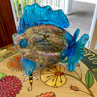 RICK HUNTER ART GLASS  Aqua Fish Sculpture