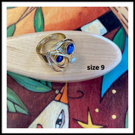 CHRISTOPHE POLY HANDMADE Two Round Blue Cat's Eye Circle RING in Gold