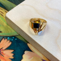 CHRISTOPHE POLY HANDMADE Onyx Square Cat's Eye RING in Gold 