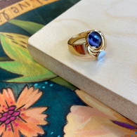 CHRISTOPHE POLY HANDMADE Purple Oval Cat's Eye RING in Gold