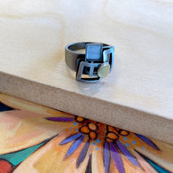 CHRISTOPHE POLY HANDMADE Silver Grey square RING in matte