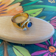 CHRISTOPHE POLY HANDMADE Royal Blue Round Cat's Eye RING in Gold  