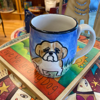 Handmade Brown & White Bulldog ceramic mug handcrafted in the USA