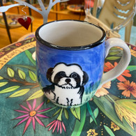 Black & White Shih ztu handcrafted ceramic mug. Handmade in the USA
