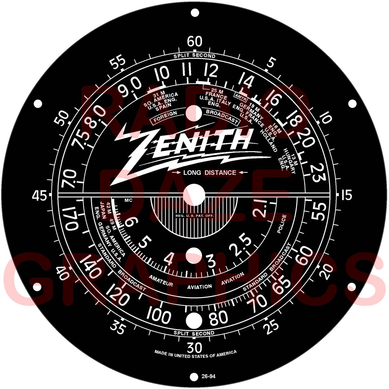 Zenith 7S28,7S53,9S30,9S54,9S55 Dial (Item: DS-A286) - Radio Daze LLC